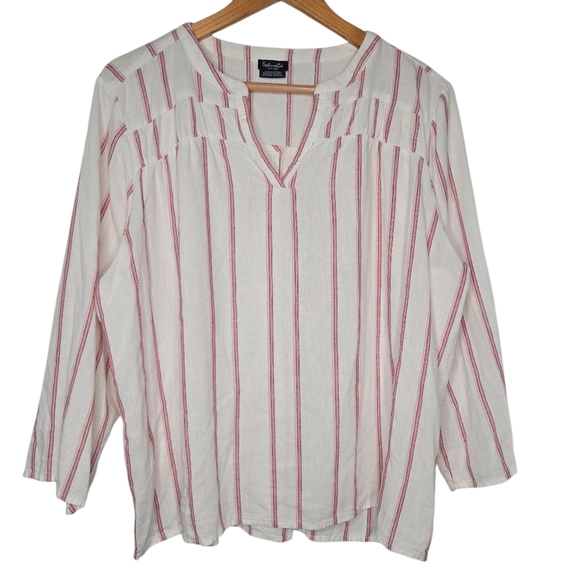 Splendid Womens Linen Blend Pink Stripe Split V Soft Amorosa Blouse Size XXL - Picture 1 of 10